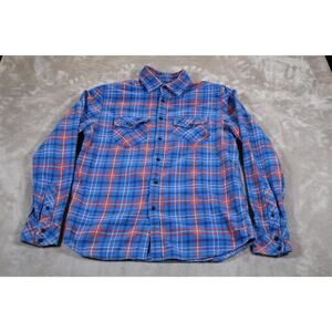 Fox Shirt Mens Medium Blue Orange Plaid Flannel Long Sleeve Western Casual
